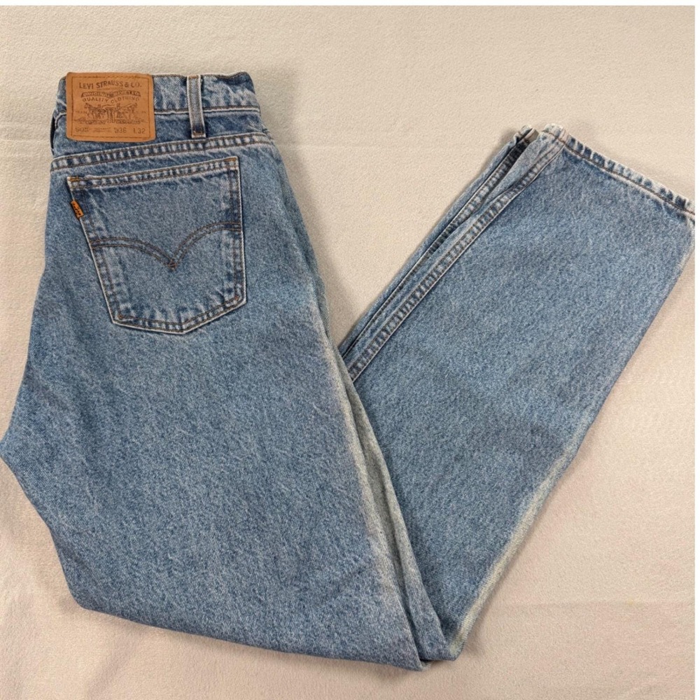 Levi's Jeans Mens 36 Blue 505 Regular‎ Fit Straight Leg Orange Tab Vintage Denim